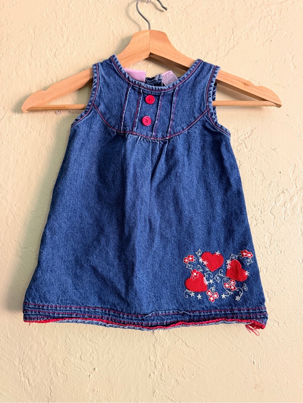 Toddler Denim Heart Embroidered Casual Dress - Blue & Red